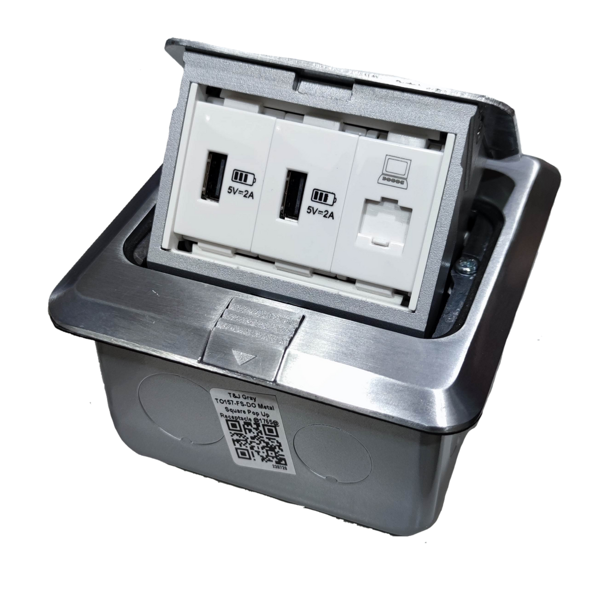 T&J Floor Outlet USB 5V 2.1A with data port in stainless steel recessed power box