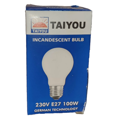 Box of Taiyou incandescent bulb on a white background