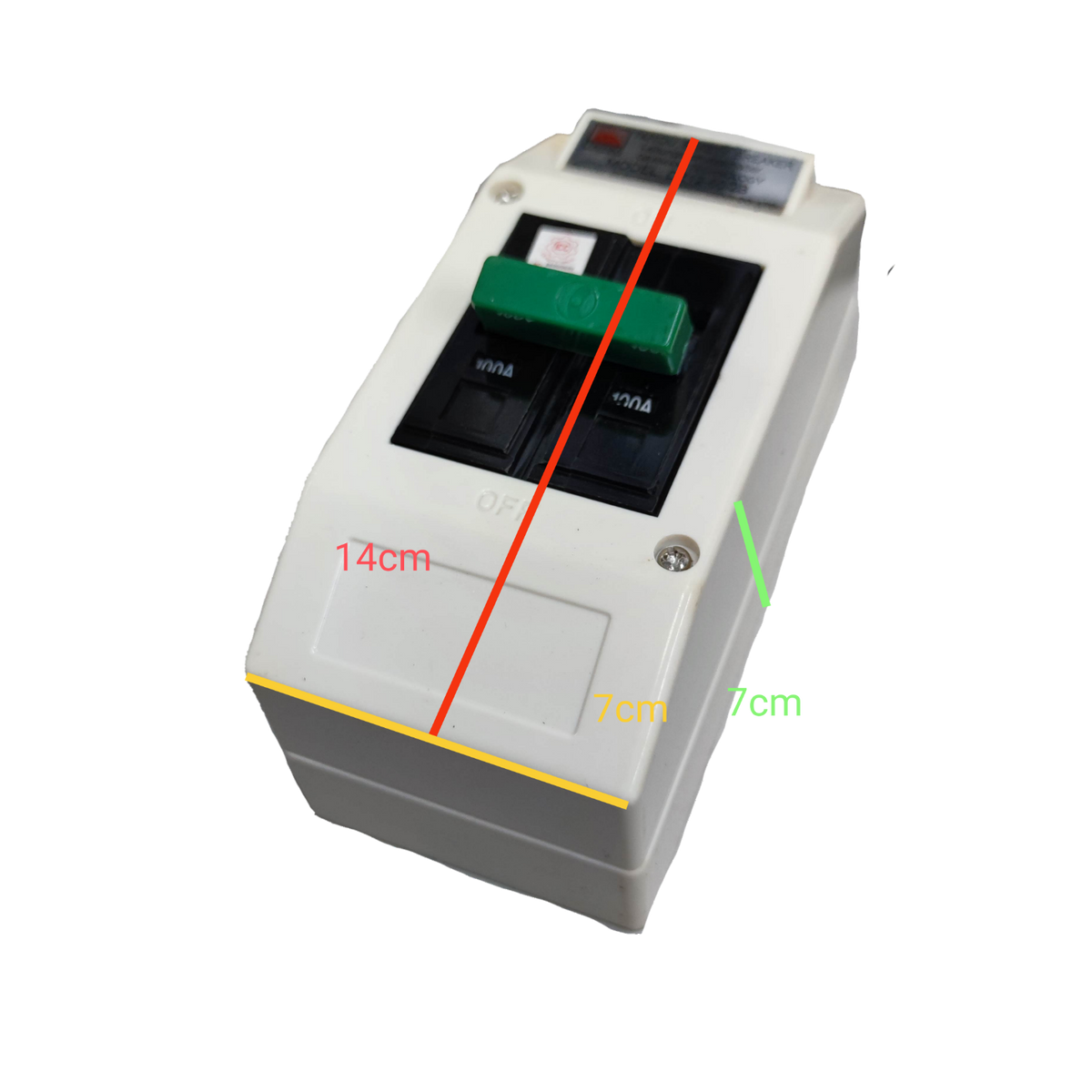 Circuit Breaker with PVC Enclosure 2 Pole by Taiyou in white with green switch and black panel