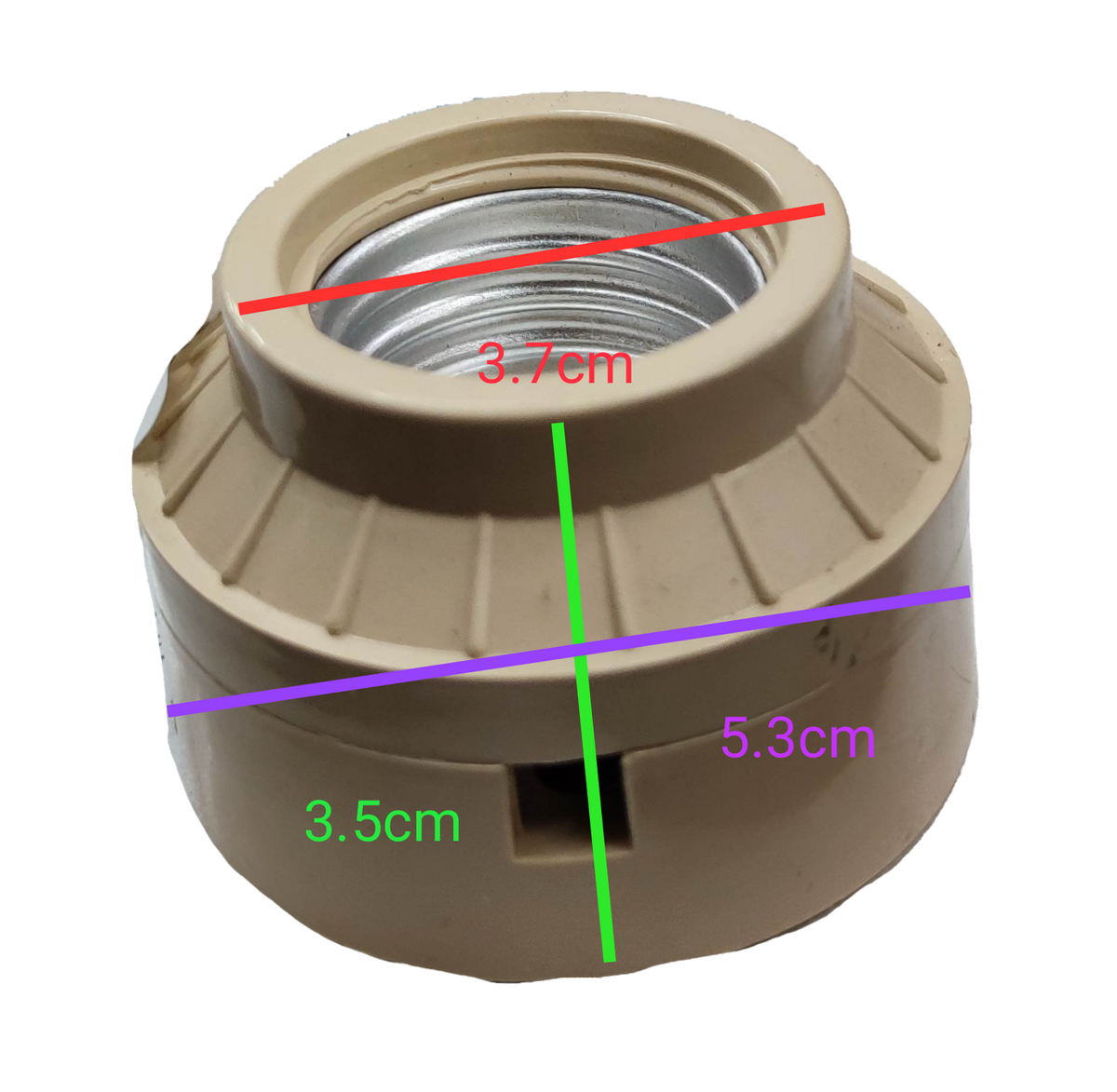 Taiyou 2x2 E27 Socket PVC 4A 220V beige lighting installation accessory with size measurements