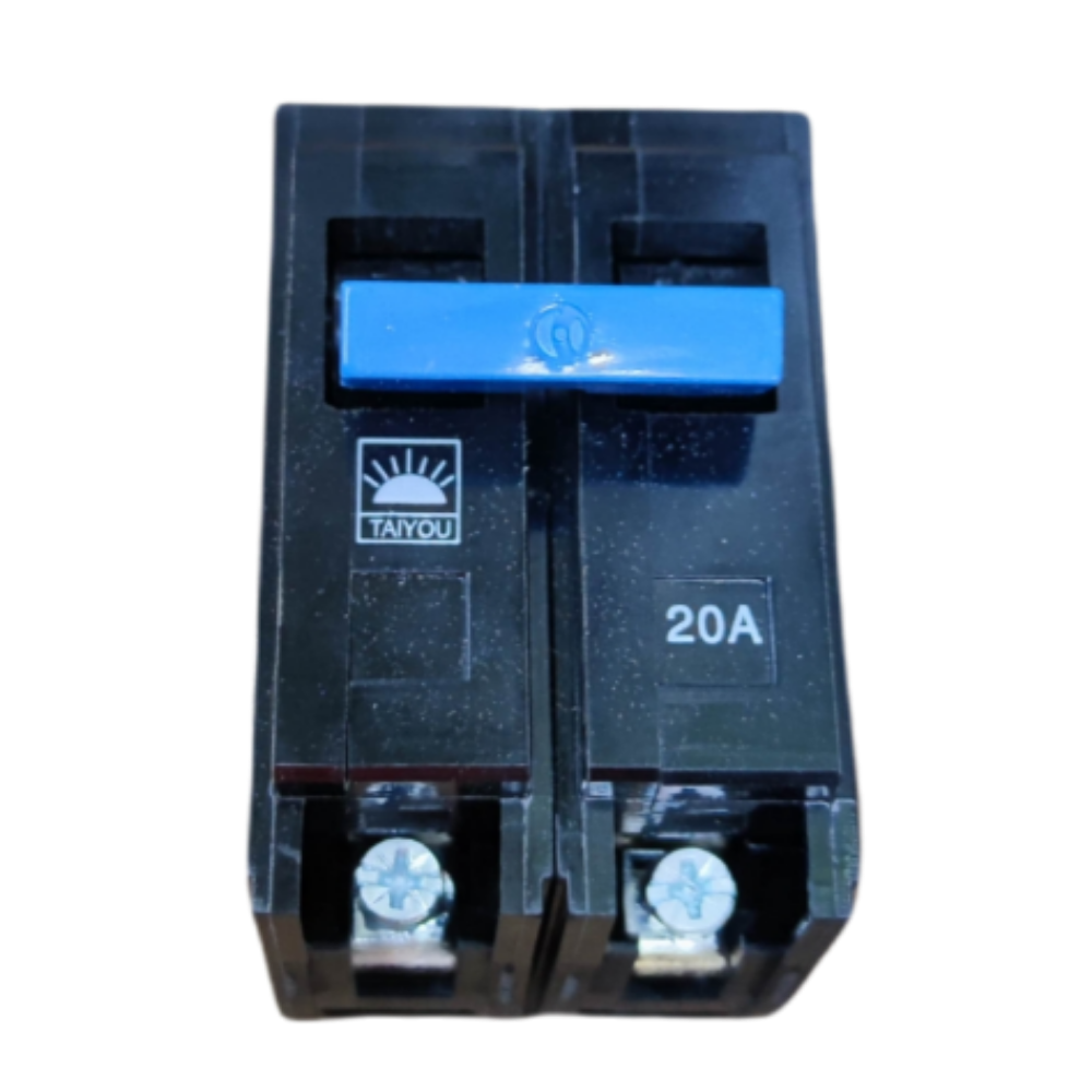 Taiyou Circuit Breaker 20A 2 Pole Plug-in with blue switch for electrical circuitry and parts