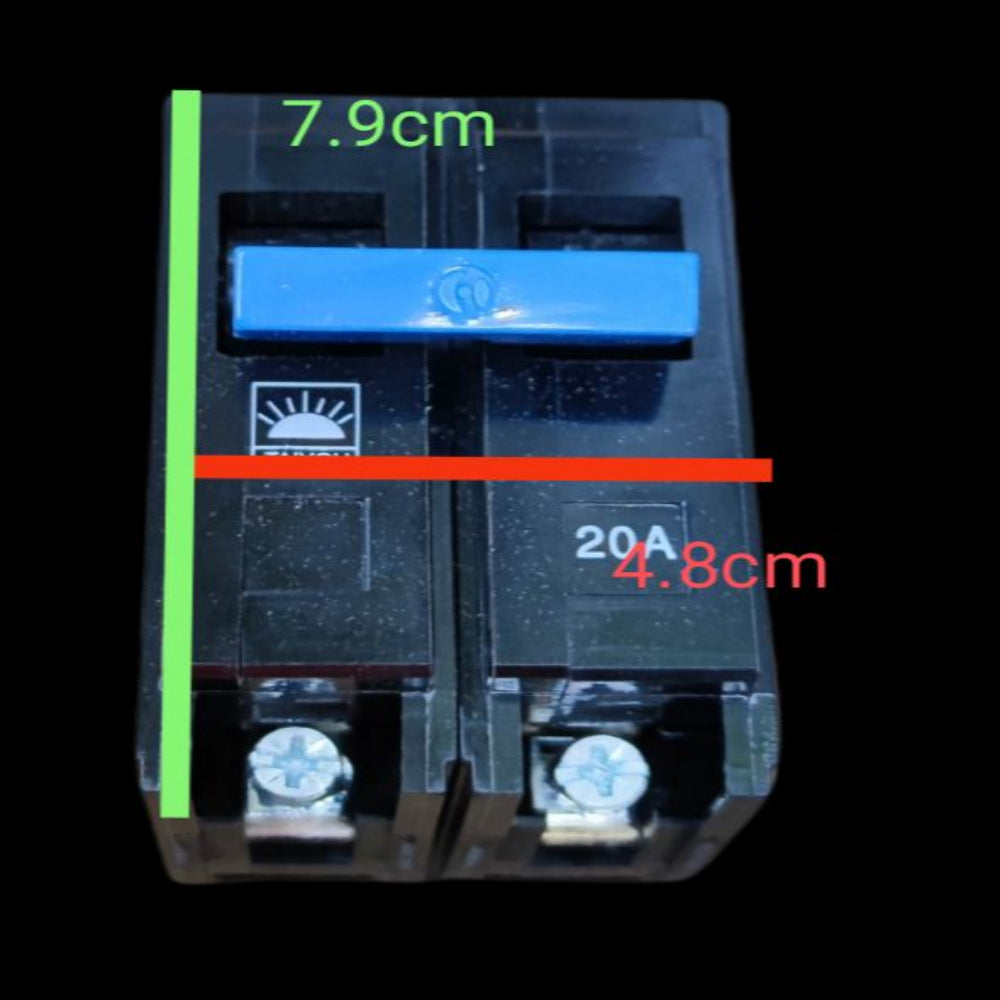 Taiyou Circuit Breaker 20A 2 Pole Plug-in with blue switch and black casing for electrical protection