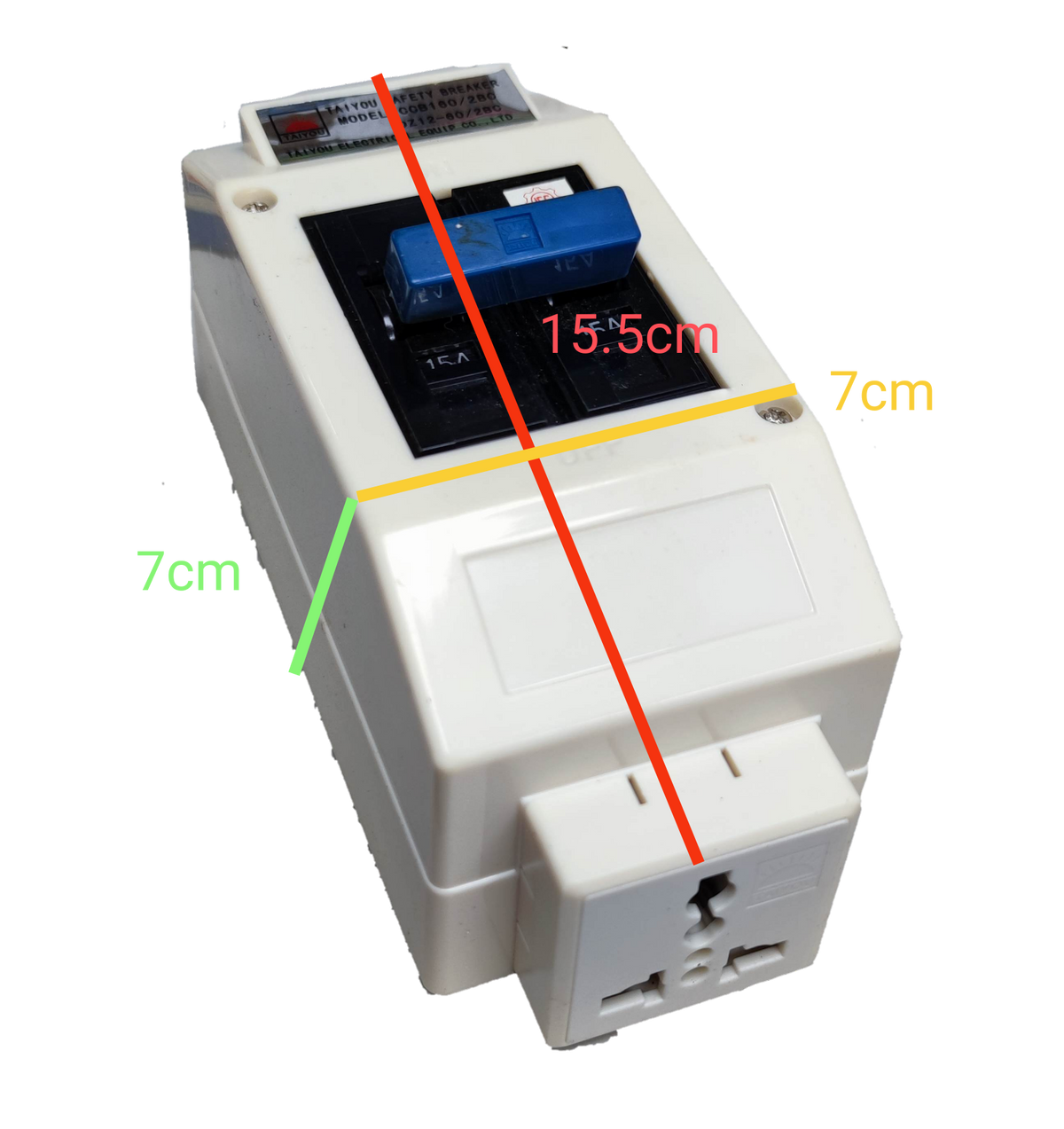 Taiyou Circuit Breaker with Plastic Enclosure and Universal Outlet 15A