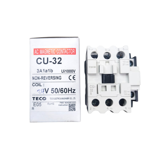 Teco Magnetic Contactor 1NO+1NC 24V AC Coil CU-32 Non Reversing 1a 1b Ith60A Electx Electrical Supply