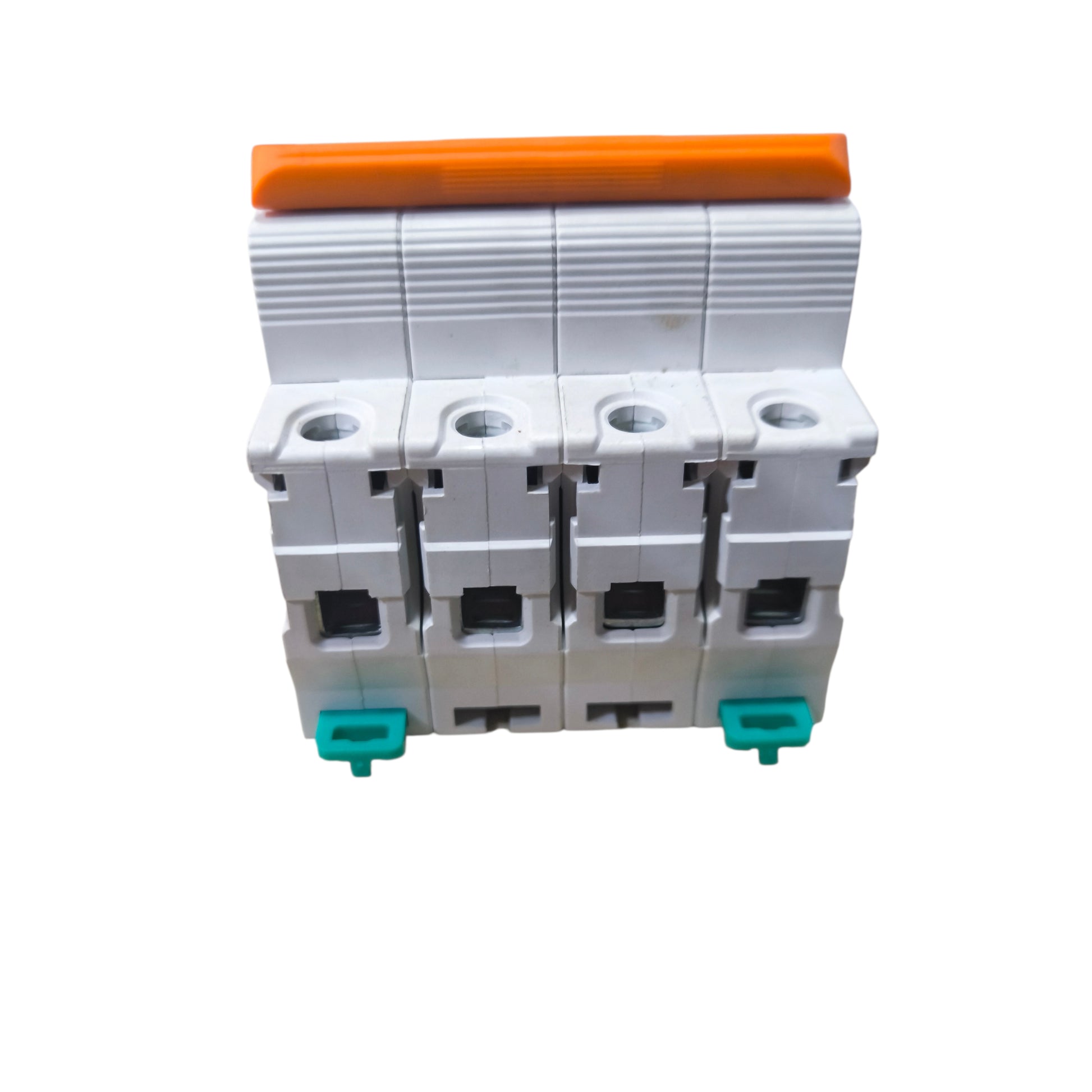 Stack of electrical connectors with orange and green accents on a white  Tengen 63A 4Pole Miniature Circuit Breaker 6KAIC 220VAC MCCB 60Hz TGBG-63 63A4P Electx Electrical supplybackground