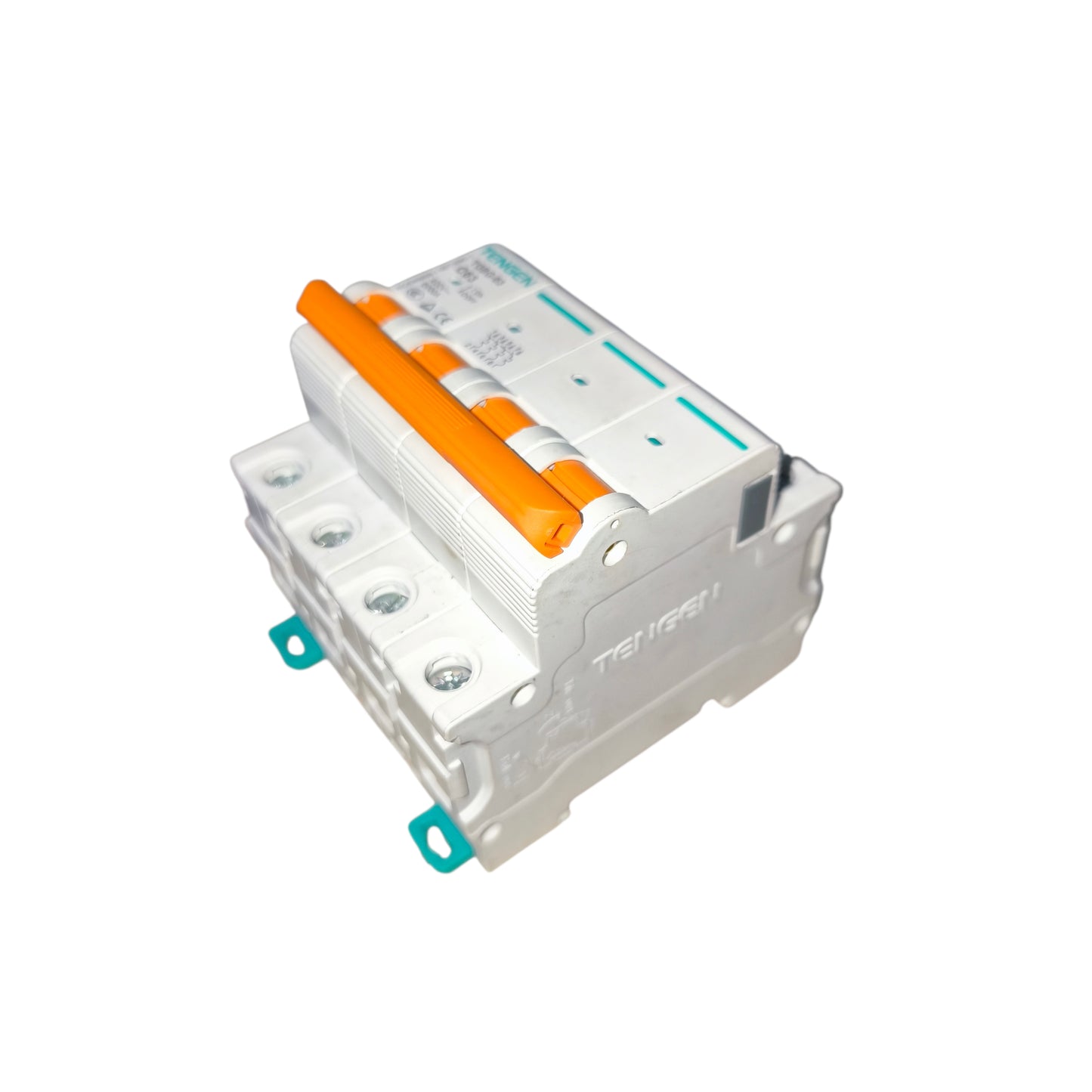 Electrical breaker with orange handles on a white background