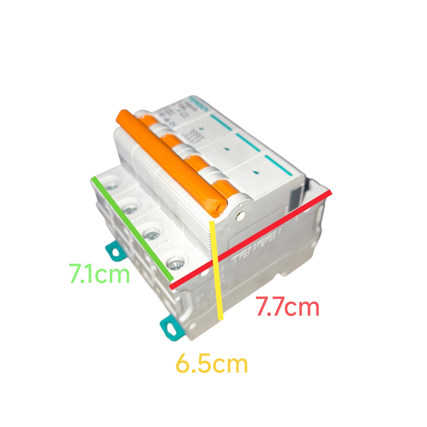 Electrical switchgear with dimensions labeled on a white background