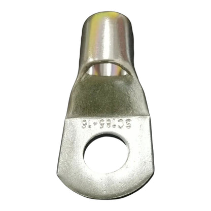 Metal terminal with a hole on a white background