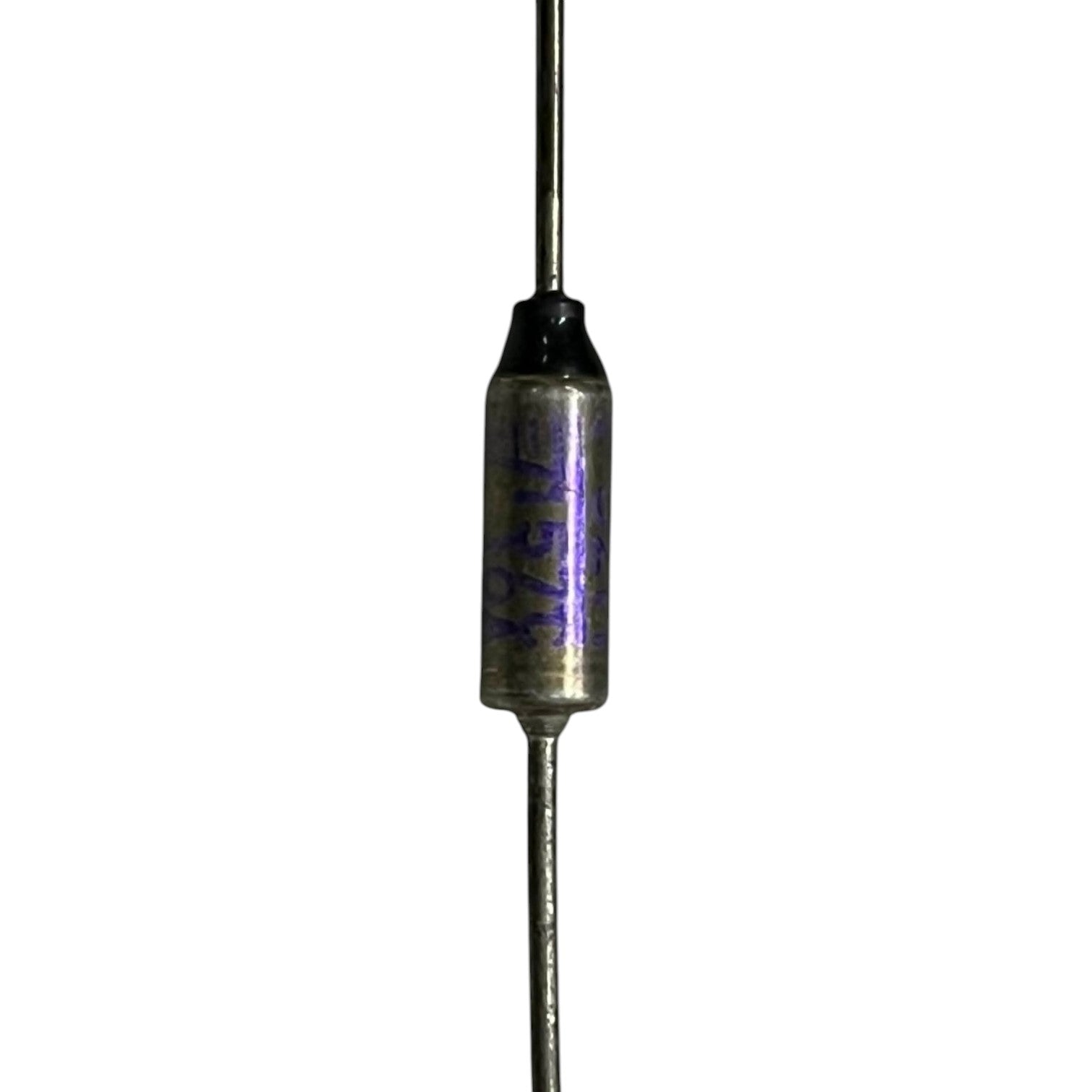 Metallic cylindrical component with text on a white background
