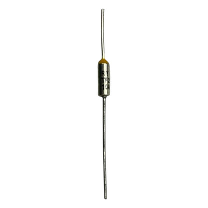 Thermistor with metallic leads on a white background