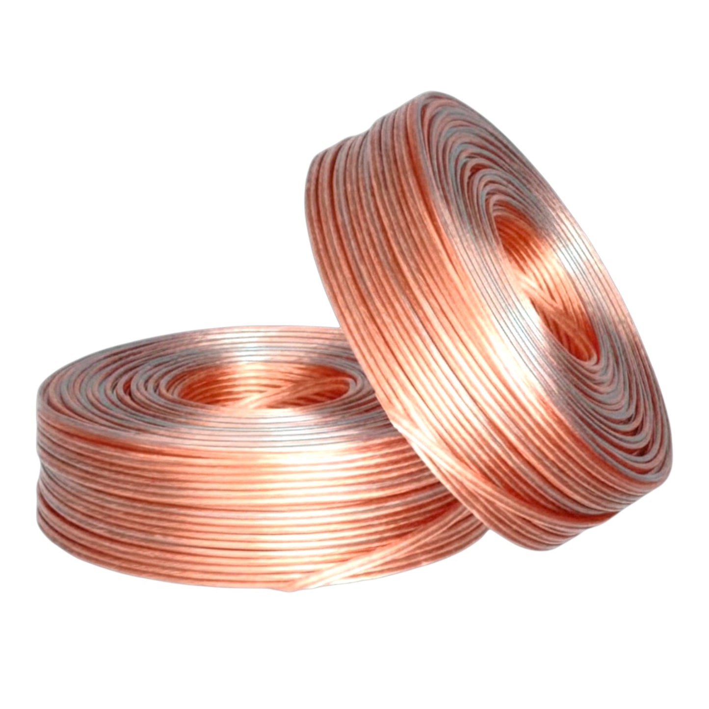 Two coils of copper wire stacked on a plain white background.
