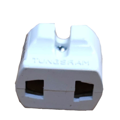 A white plastic electrical plug adapter with the brand name 'TUNGSRAM' embossed on the side, shown against a plain white background.