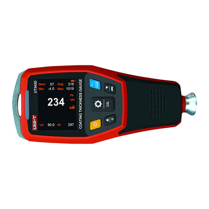 UNI-T UT343D coating thickness gauge side profile view showing probe tip and ventilation slots