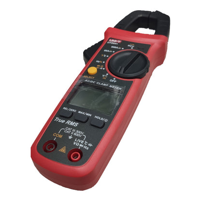 Red and black clamp meter on a white background UNI-T Digital Clamp Tester with Digital LCD Multimeter UT-204+ 600A DC / AC Electx Electrical Supply