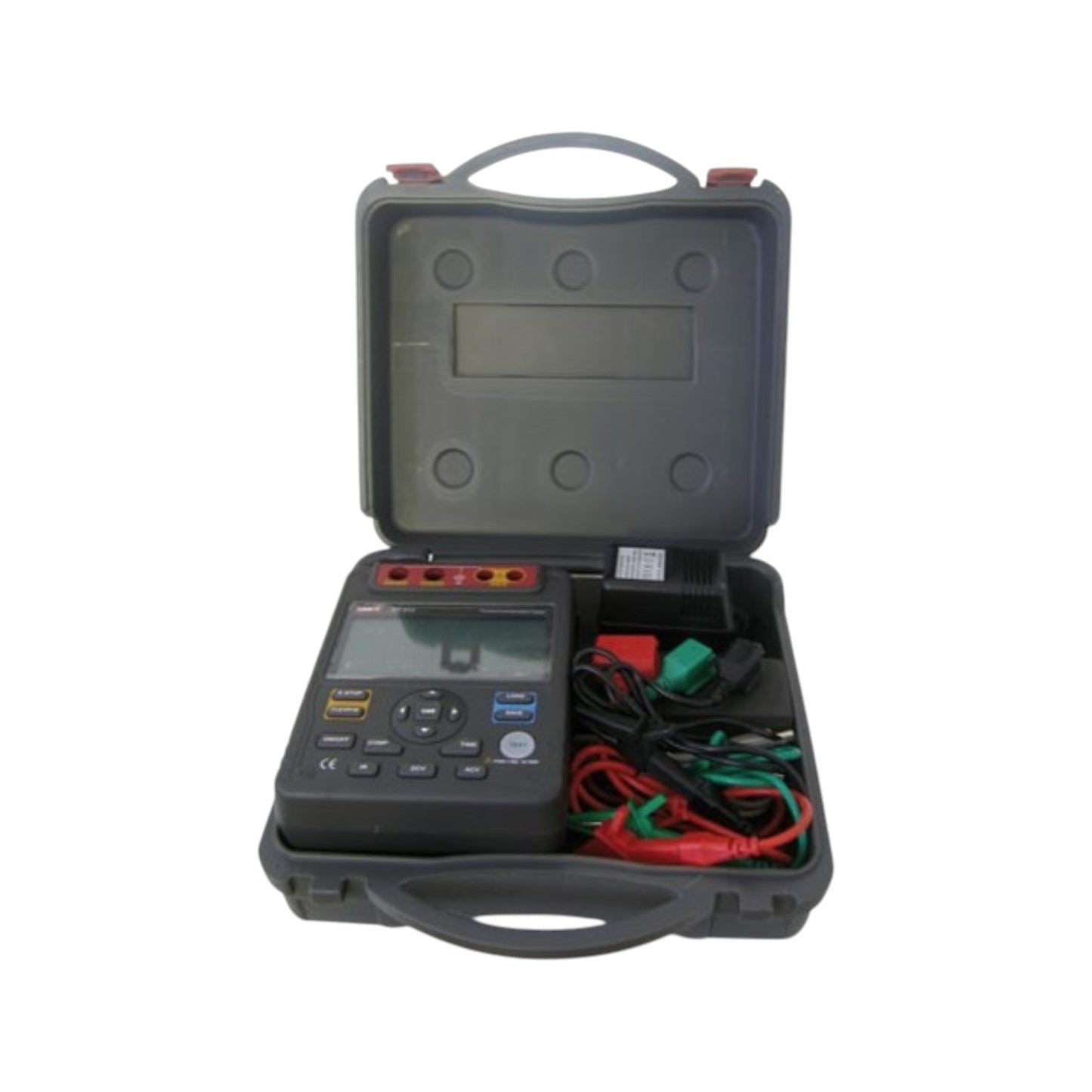 Portable electronic device with cables in a carrying case on a white  UNI-T Digital Insulation Tester UT-512 Resistance Tester 500V to 2500V AC 600V DC Electx Electrical SUpplybackground