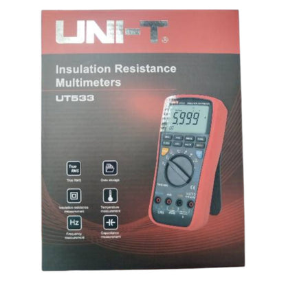 UNI-T insulation resistance multimeter packaging on a white background UNI-T Digital Insulation Tester UT-533 1000V AC/DC 600mA AC/DC Current Resistance Tester Electx Electrical Supply