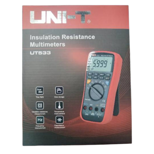 UNI-T insulation resistance multimeter packaging on a white background UNI-T Digital Insulation Tester UT-533 1000V AC/DC 600mA AC/DC Current Resistance Tester Electx Electrical Supply