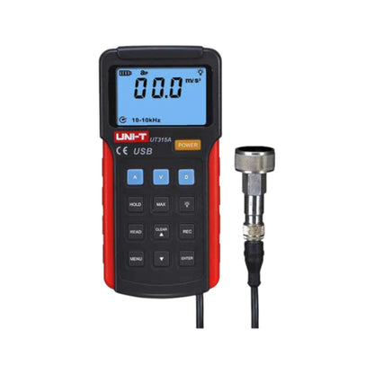Digital measuring instrument with a USB connector on a white background UNI-T Digital Vibration Tester with USB UT-315A Velocity 0.01 to 19.99cm/s Acceleration 0.1 to 199.9 m/s Electx Electrical SUpply