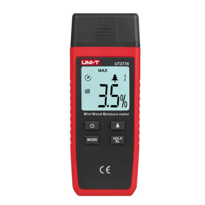 Red and black UNI-T moisture meter on a white background UNI-T Mini Digital Wood Moisture Tester UT377A with LCD Display Applicable for 4 Types of Wood Batteries not Included 3pcs AAA Electx Electrical SUpply