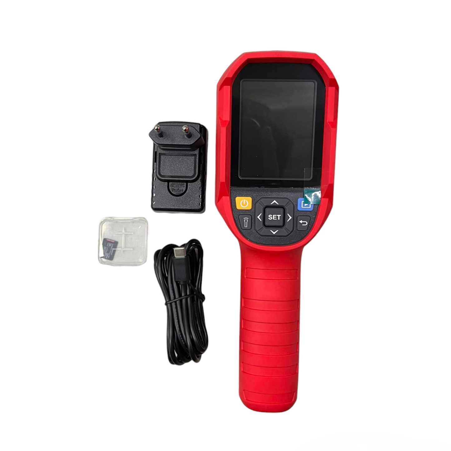 UNI-T Professional Thermal Imager UTi85A with red handle, display screen, charger, and USB cable UNI-T Professional Thermal Imager UTi85A Temperature Imaging Range Capacity-10℃~400℃ Electx Electrical Supply