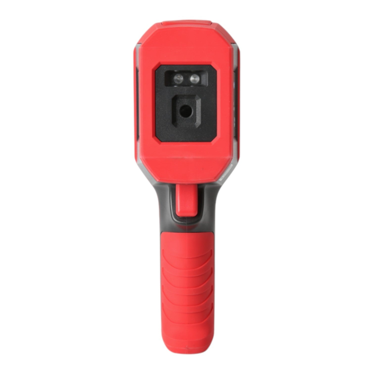 A red and black handheld device with a textured grip handle, shown against a plain white background.