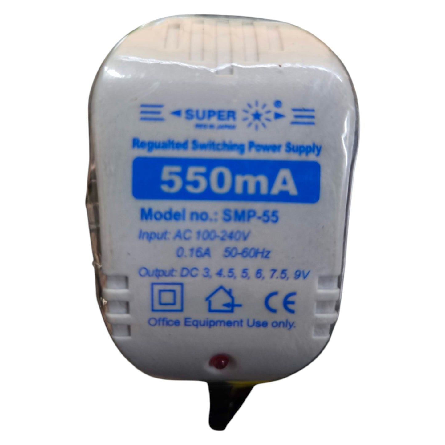 Regulated switching power supply with specifications on a white background