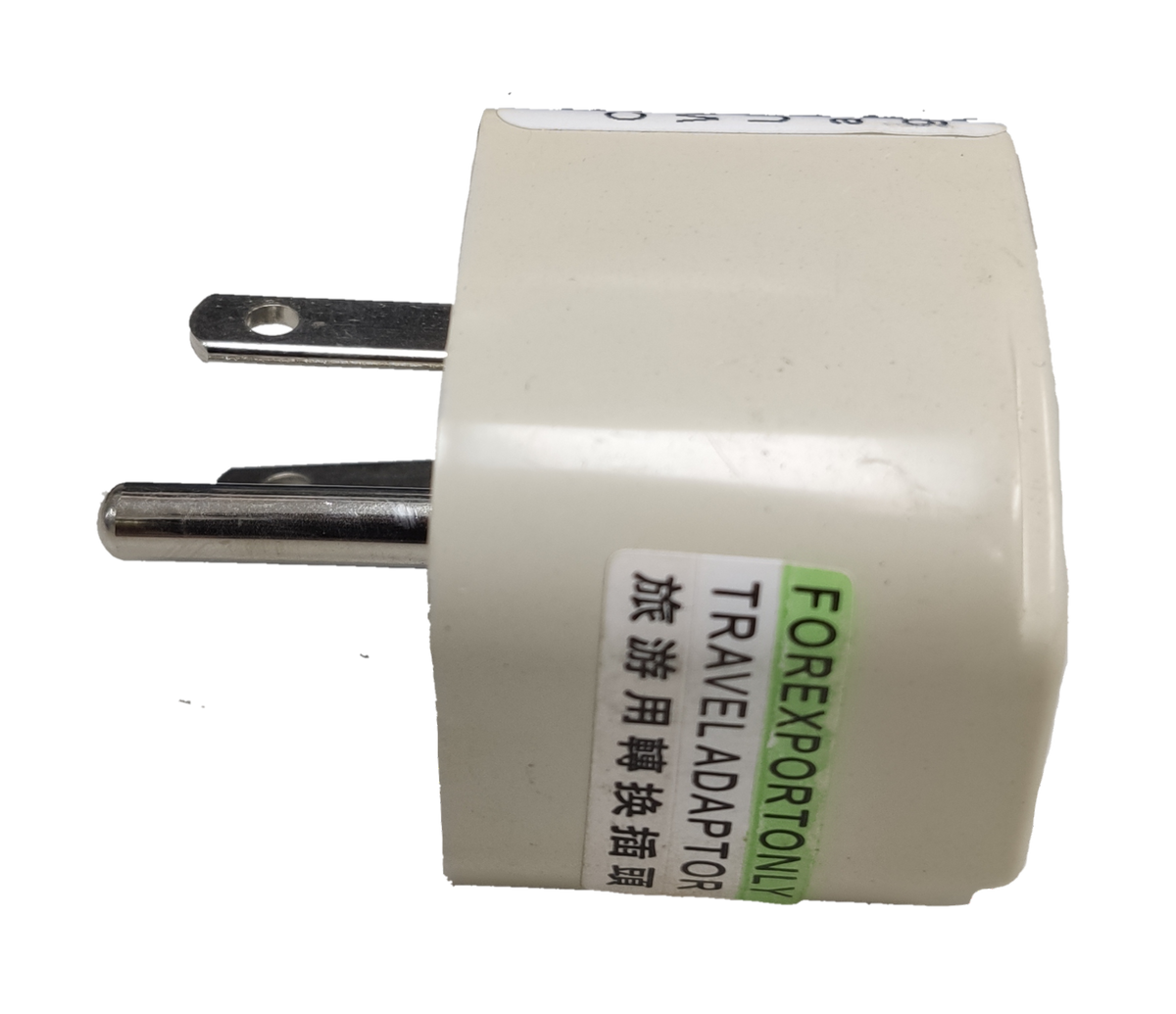 Universal Travel Adaptor to Type B Plug with white body and metal prongs for international use
