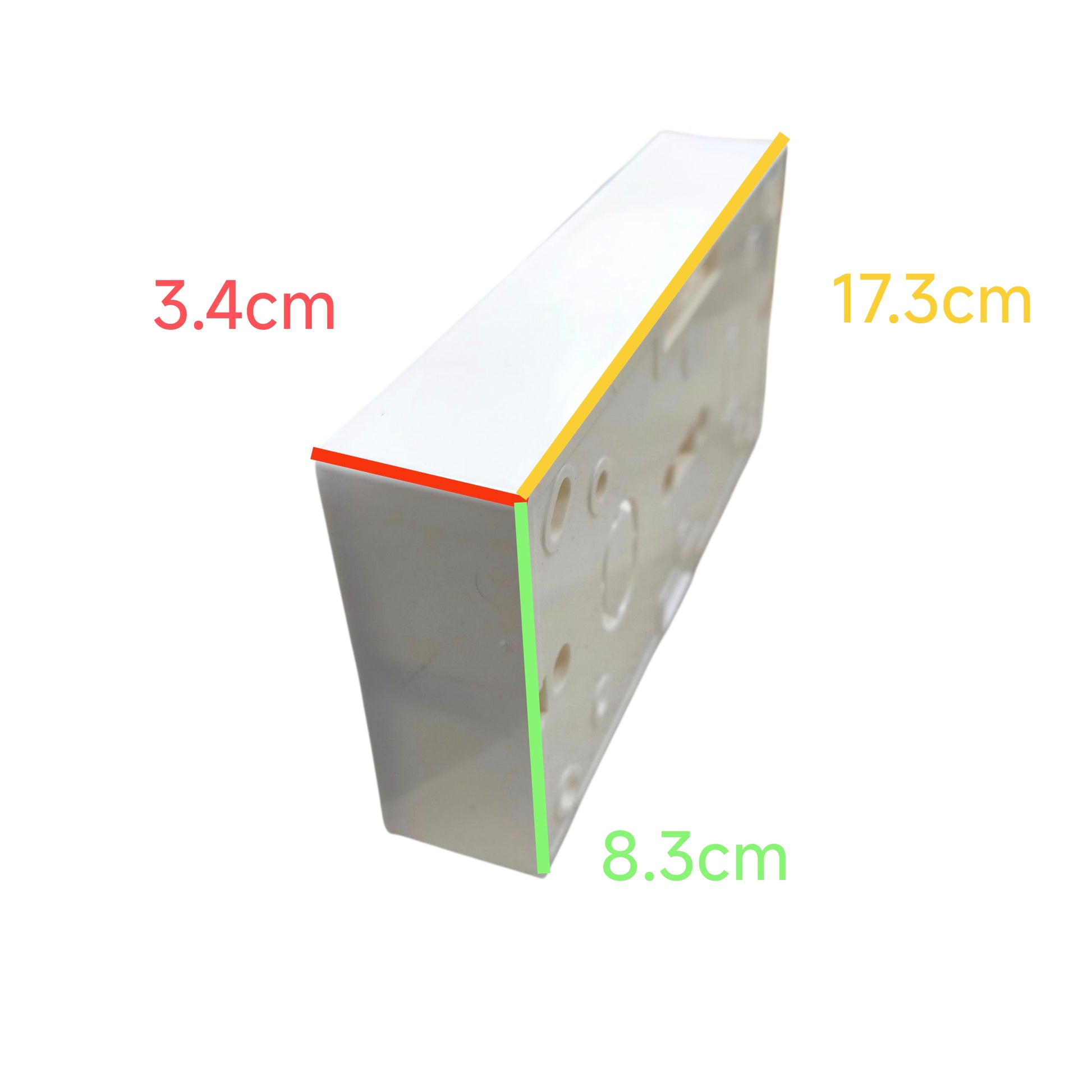 White corner protector with measurements on a white background