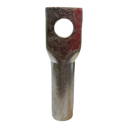 Metal terminal with a hole on a white background