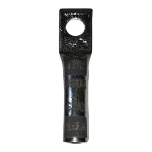 Metal terminal with a hole on a white background