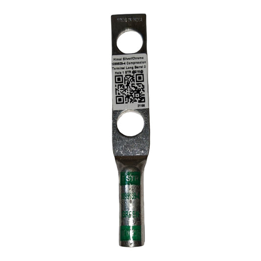 Metal terminal bar with a label on a white background