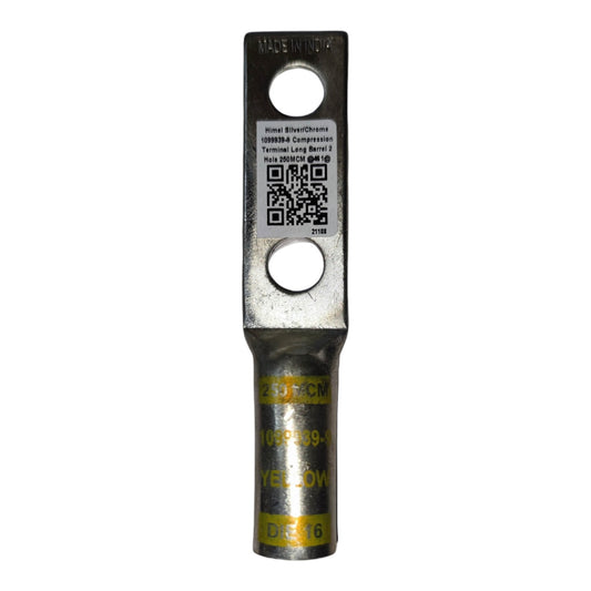 Metal terminal with a QR code label on a white background
