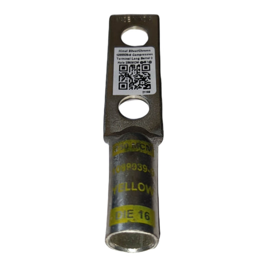 Metal terminal with a label and QR code on a white background