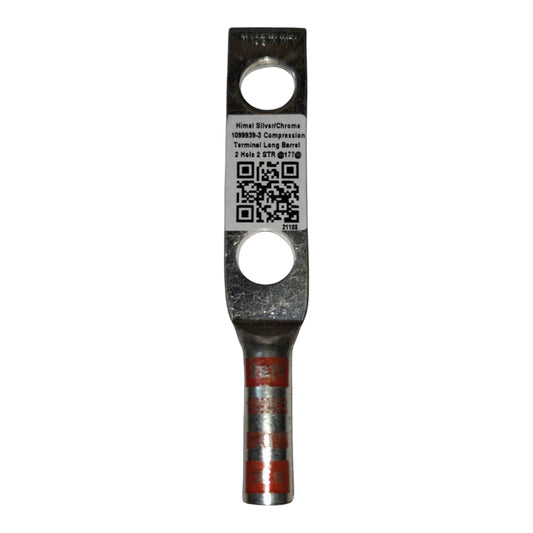 Metal terminal with red and silver design on a white background
