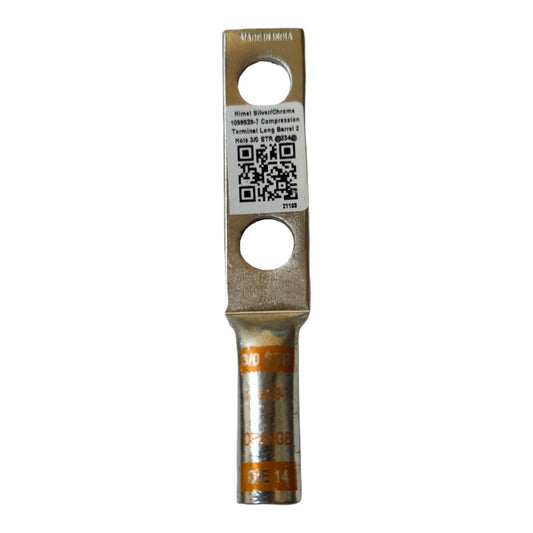 Metal terminal with a label and QR code on a white background