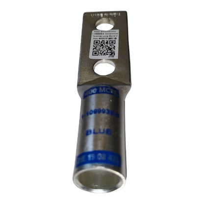 Metal terminal with a QR code label on a white background