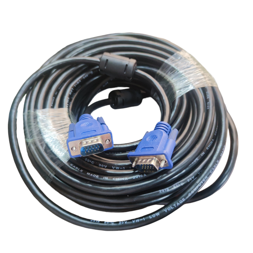 Grippes VGA Cable Male to Male with blue connectors and black cable for video signal transmission