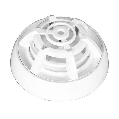 A white plastic smoke detector battery charger or replacement battery unit, photographed from a top-down angle on a clean white background.