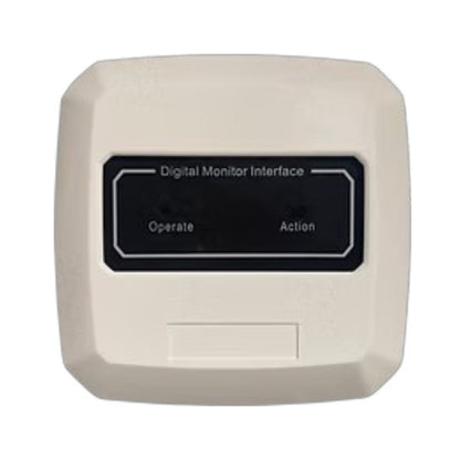 A beige industrial digital monitor interface panel with a black front display area labeled 'Digital Monitor Interface' and buttons labeled 'Operate' and 'Action'.
