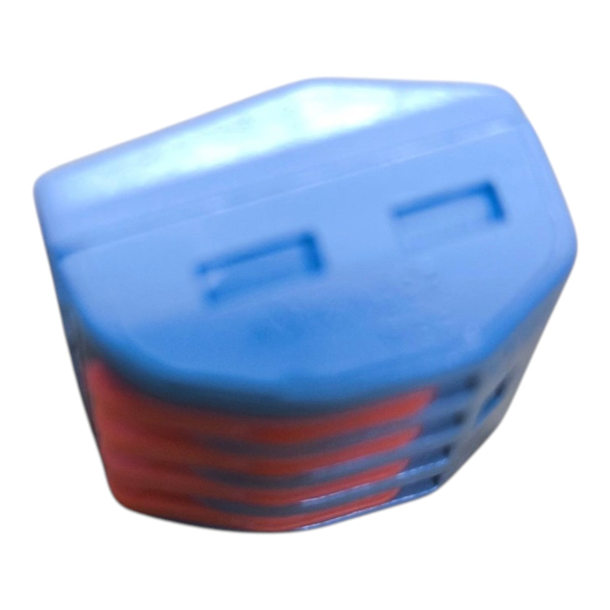 Blue and red plastic container on a white background