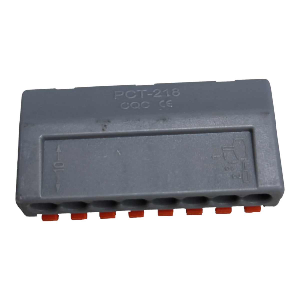 Gray electronic component with 'PCT-218' marking on a white background