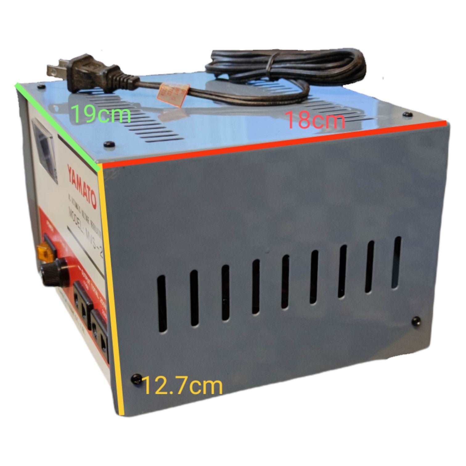 Power supply unit with dimensions labeled on a white background