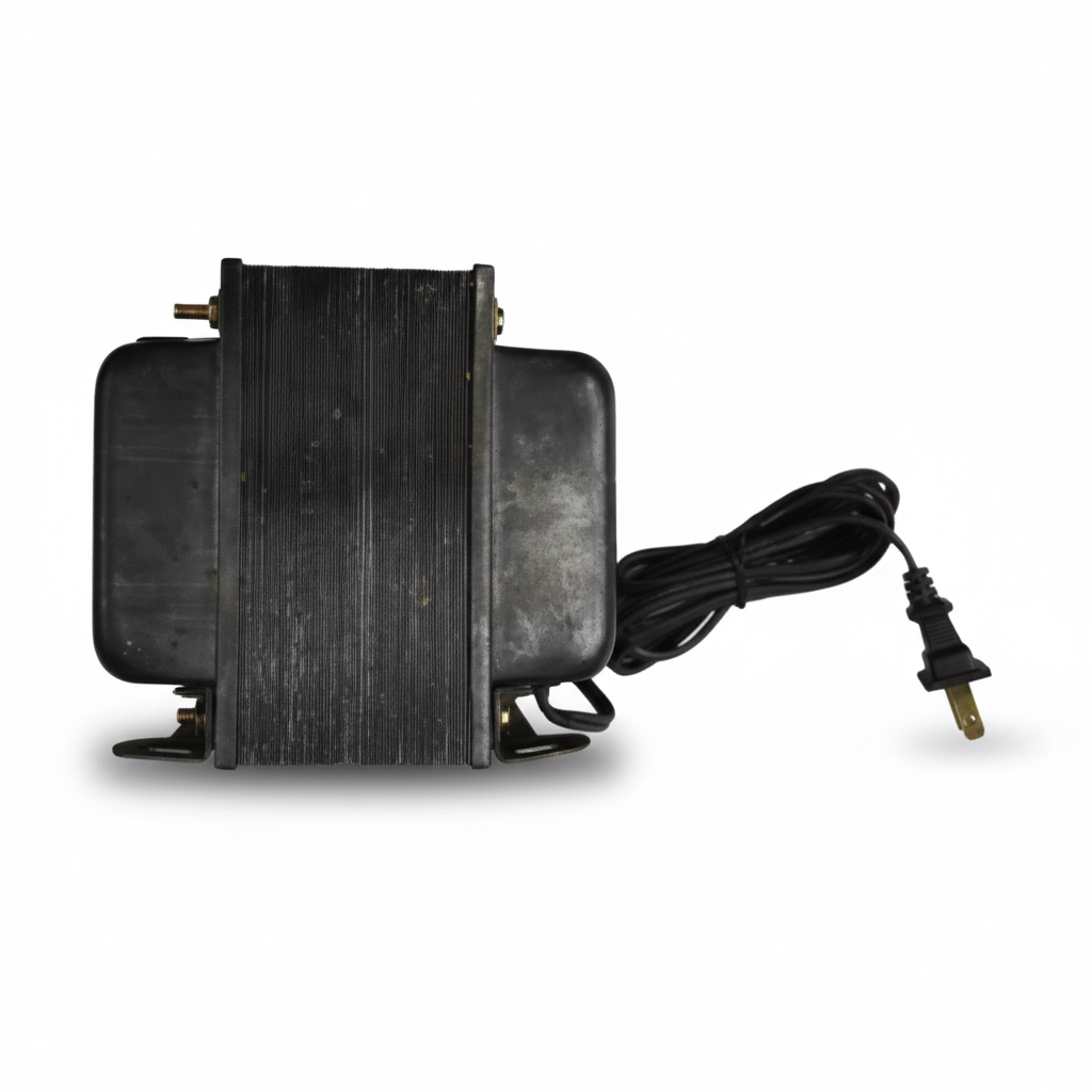 Black electrical power adapter with a cord on a white background Yoshima 800W Step Down Transformer 220V to 110V Voltage Converter Electx Electrical Supply