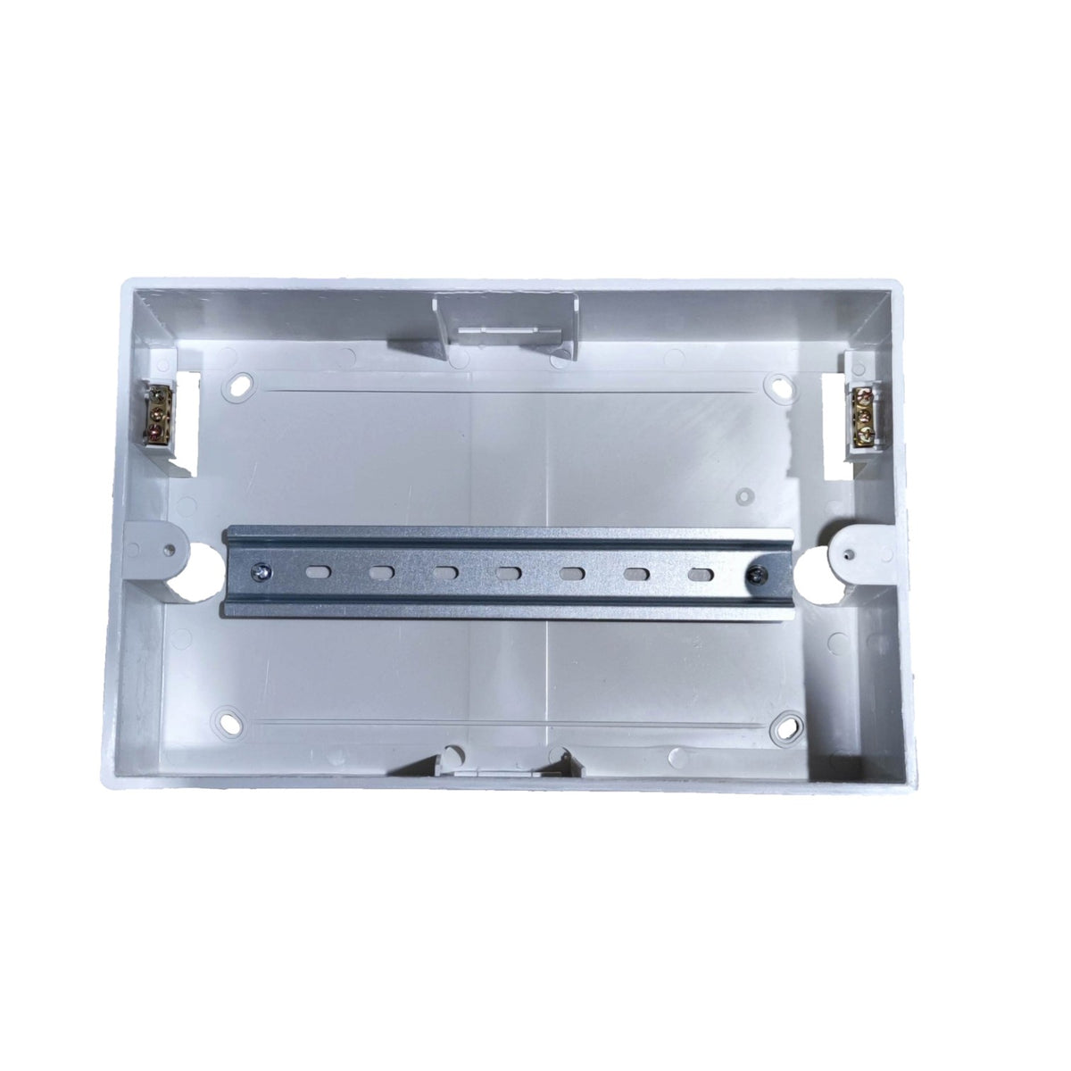 A rectangular metal electrical junction box with a sliding drawer-style bus bar and terminal blocks on the sides, shown on a plain white background.