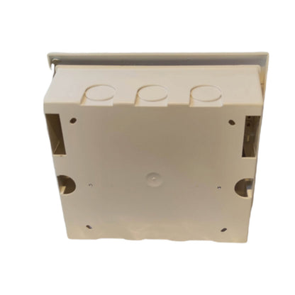 A beige plastic electrical junction box with three circular entry points on top, shown against a plain white background.
