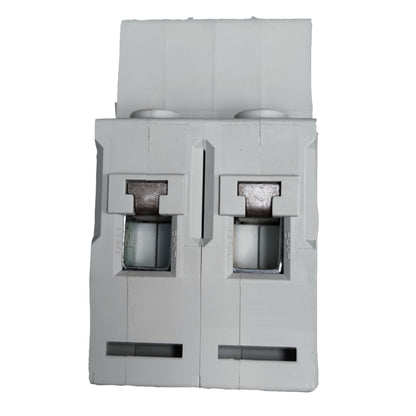 Gray electrical circuit breaker on a white background