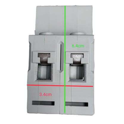 Electrical circuit breaker with measurements on a white background