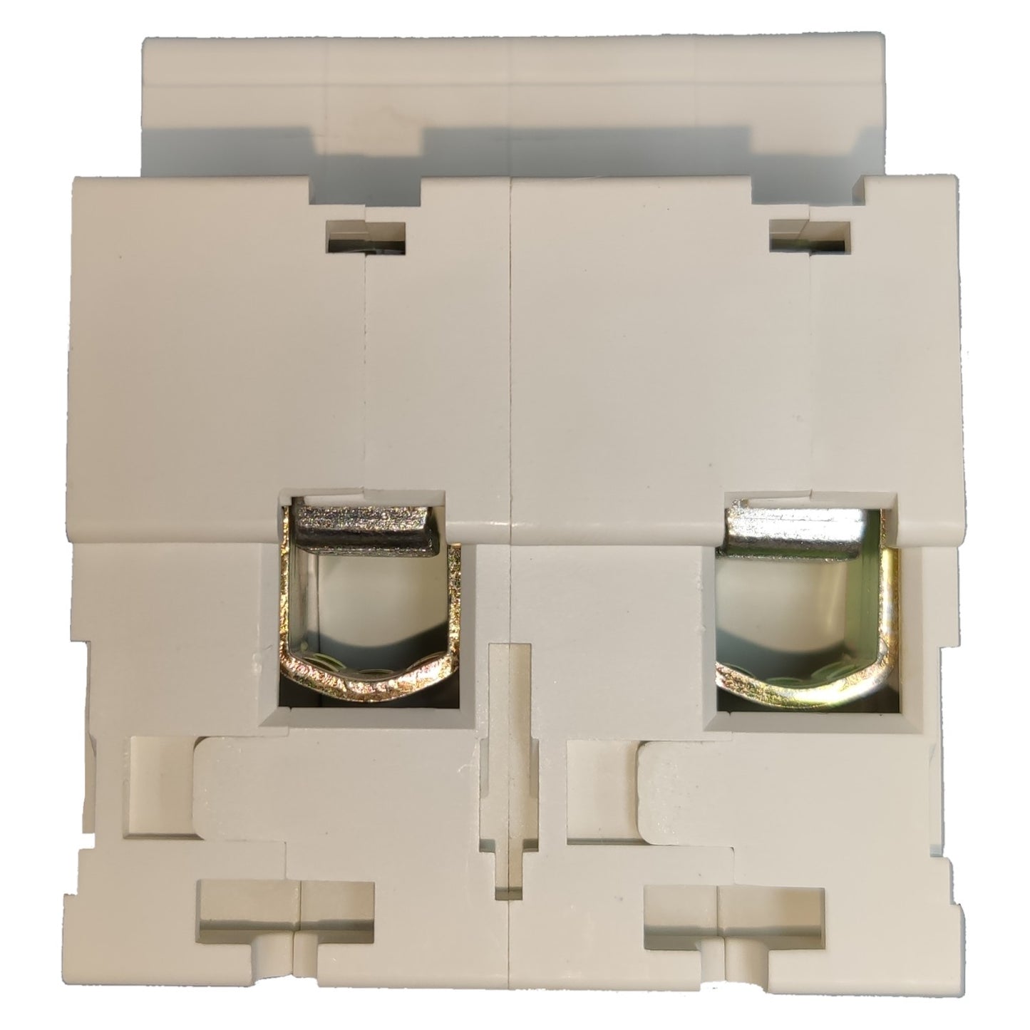 Beige wall socket with two RJ45 ports on a white background