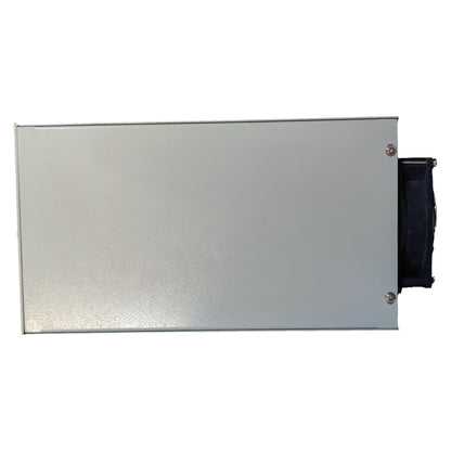 Metallic rectangular panel with a black strap on a white background