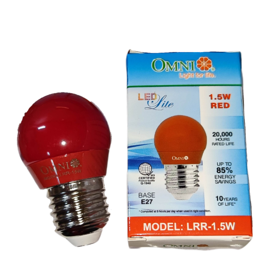 Omni 1.5W LED Bulb Colored E27 220V 1.5W Round Bulb LED E27 220V Available in Blue, Green Red Yellow